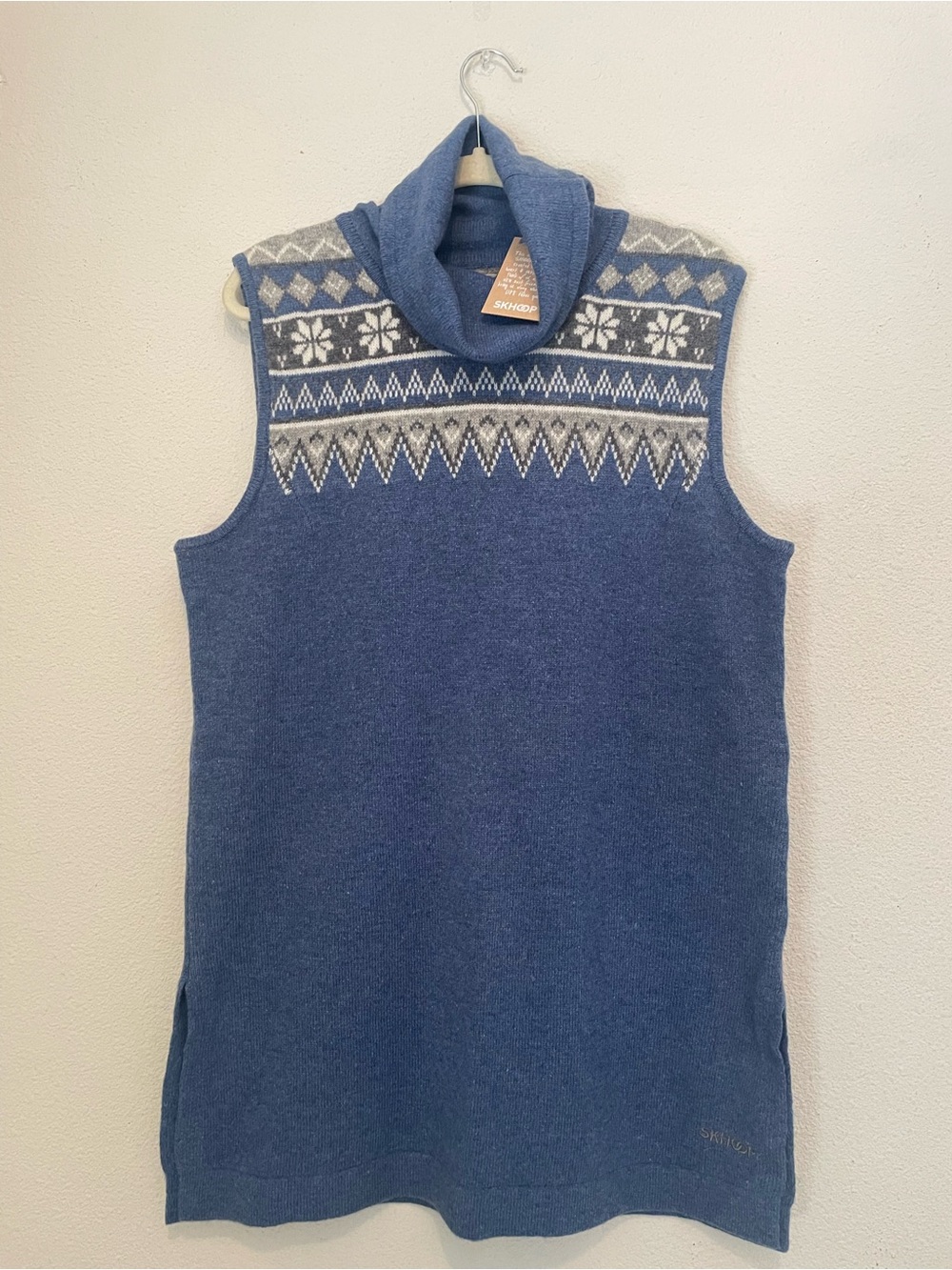 SKHOOP Lambswool Blue Knit Tunic Vest with Fair Isle Yoke
